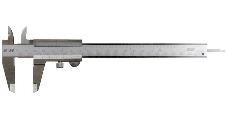 Stainless precision pocket vernier callipers 0-150 mm w. locking screw at bottom