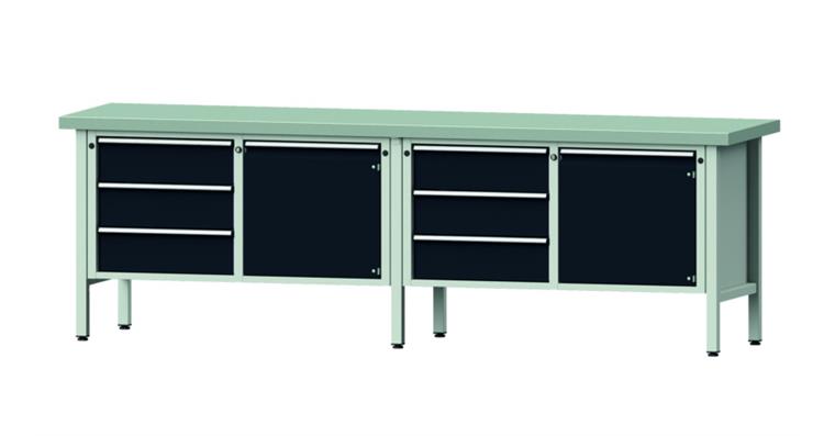 Kastenwerkbank 106 V Platte mit Stahlblechbelag H900 mm B2800 mm RAL 7016