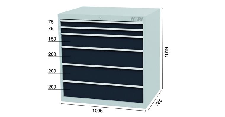 Drawer cabinet 6 drawers 7016 2x75 1x150 2x200mm WDH 1005x736x1019mm