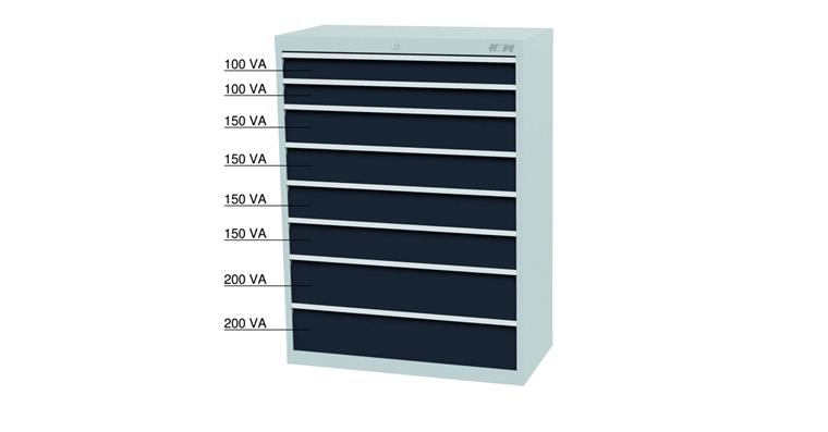 1084720306 Schubladen-Werkzeugschrank 8 Schubladen Vollauszug 100%/75kg RAL 7035/7016