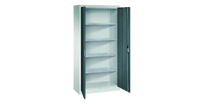 Flügeltür-Werkzeugschrank HxBxT 1950x1200x400 mm 4 Einlege Böden RAL 7035/7016