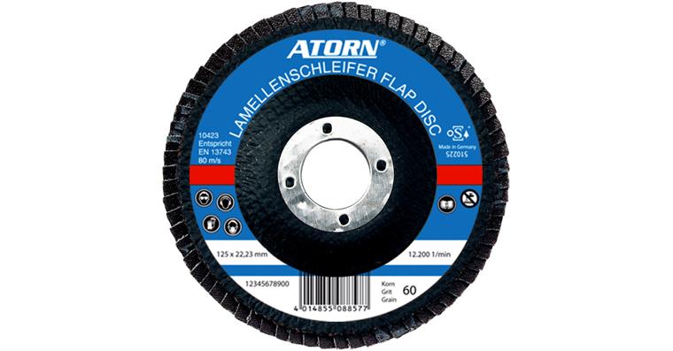 ATORN Schleiflamellenteller 115 mm Korn 40 flach 0 Grad Träger aus Glasgewebe