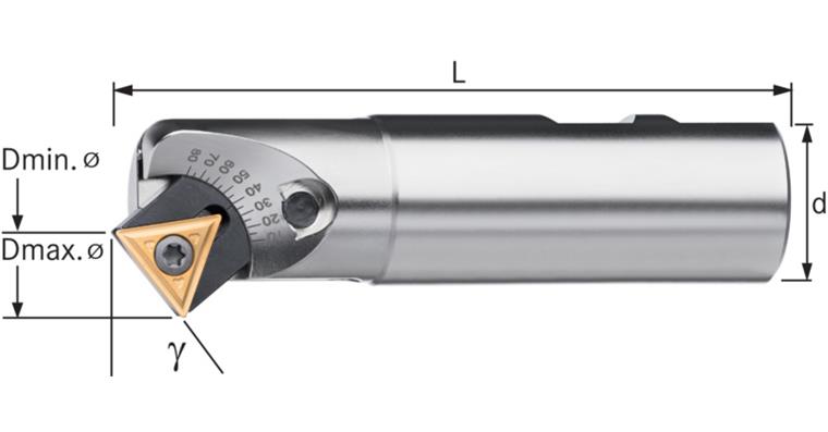 Countersink milling cut. 10°-80° adj. f. TCMT and SCMT cutting inserts 25x150 mm