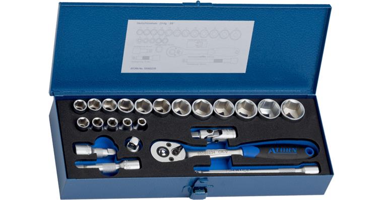ATORN Steckschlüsselsatz 3/8 Zoll 22-teilig, Sechskant