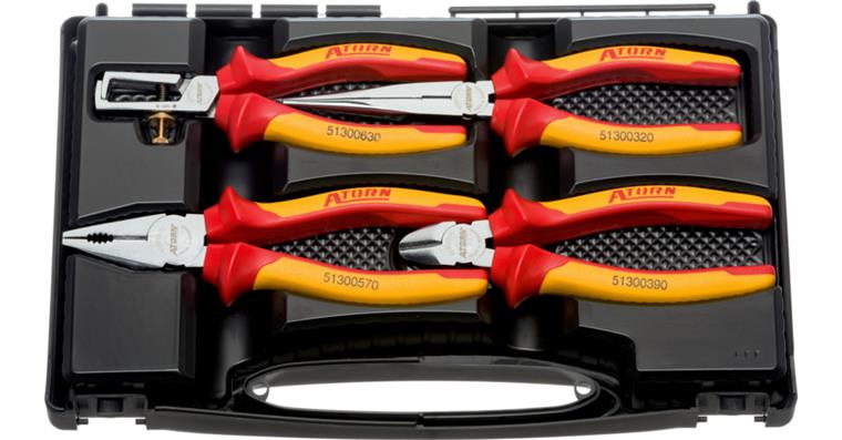 ATORN VDE pliers set, 4 pieces, two-component handle, in case