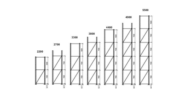 Pallets shelf frame Multipal 85/20 H=3300 mm D=1100 mm