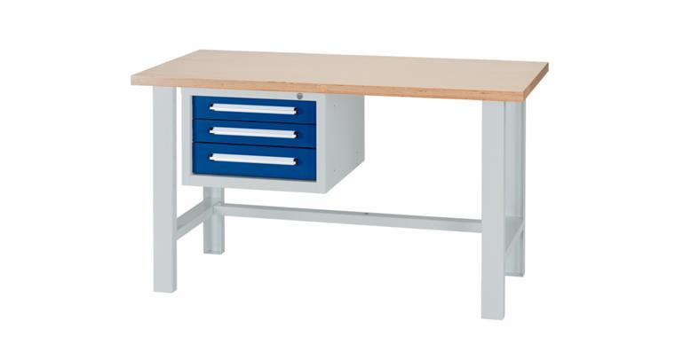Combination workbench series DB W1500xD750xH840mm RAL7035/5010 3xdrawer