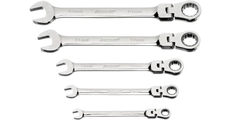 ATORN Knarren-Ringmaulschlüssel-Satz 5-teilig 8,10,13,17,19 mm mit Gelenk