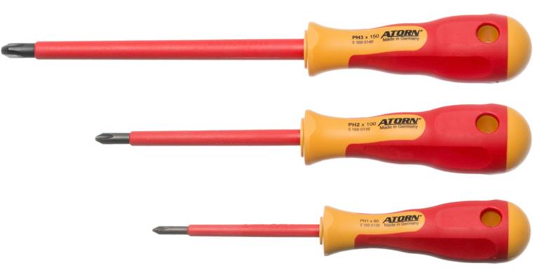 1052451301 ATORN VDE screwdriver set, 3 pcs, cross head PH 1-3