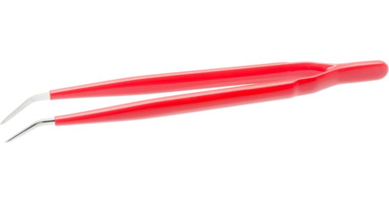ATORN tweezers nickel-plated 155 mm curved tips PVC red