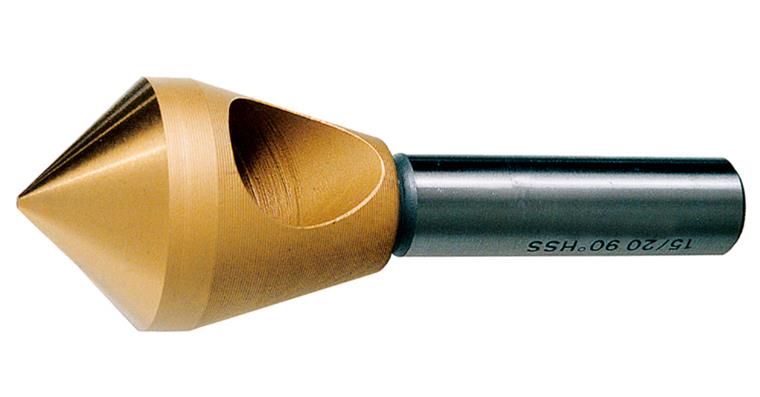 Kegel- und Entgratsenker 90° rechtsschneidend mit Zylinderschaft HSS/TiN Ø 20 mm