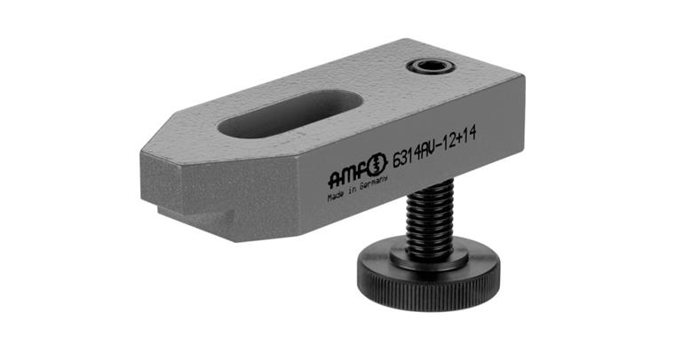 Clamp, offset with adjustable support screw, nominal groove size 12+14 mm