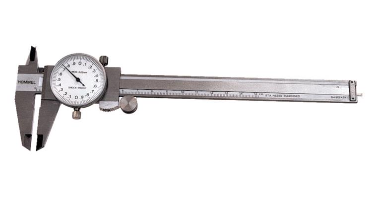 Messschieber mit Rundskala 150mm, rund, Ablesung 0,02mm, 2mm/U, Antriebsrad
