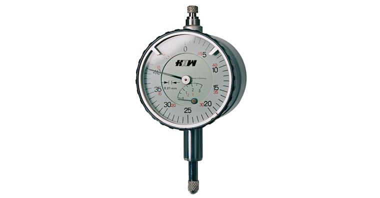 Small dial gauge with adhesive magnet reading 0.01 mm DIN 878 MR 3 mm dia. 40 mm