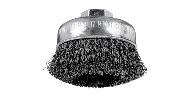 Wire cup brush w/thread, dia. 60mm, steel wire 0.3mm, crimped, eff. length 20mm