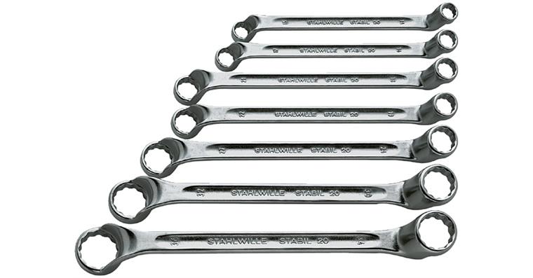 Depressed centre box-end wrench set DIN 838 CA steel, 7 pcs AF 6x7-18x19 mm