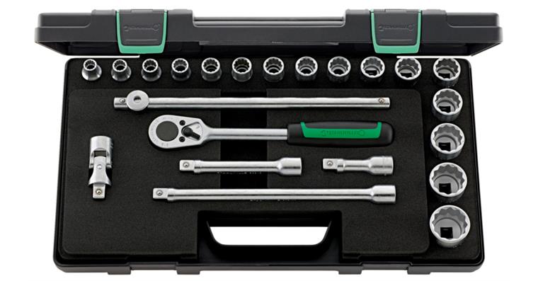 1/2 Zoll 12kant Steckschlüssel-Satz 22teilig SW 10-32 mm im ABS-Kunststoffkasten