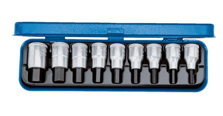 1/2 Zoll Innen 6kant Schraubendreher-Satz CV-Stahl 9teilig SW 5-17 mm