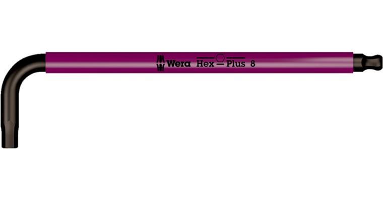 Long hex ball head T-handle wrench Hex-Plus colour pink AF 8.0 mm
