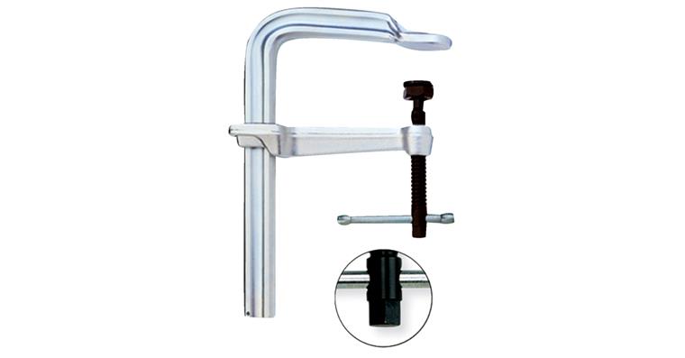 Extremely robust steel bar clamps with catch, clamp. width x overhang 600x175 mm