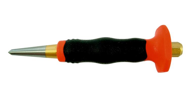 Punch with hand prot., tip dia. 5x150 mm, chromium-vanadium air-hardening steel