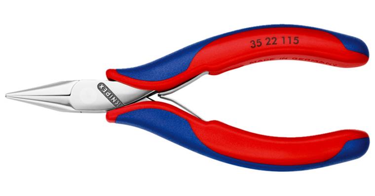Electronics gripping pliers, flat, round jaws, length 115 mm
