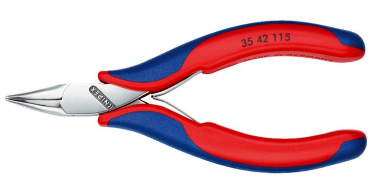 Electronics gripping pliers 45° angled, flat, round jaws, length 115 mm