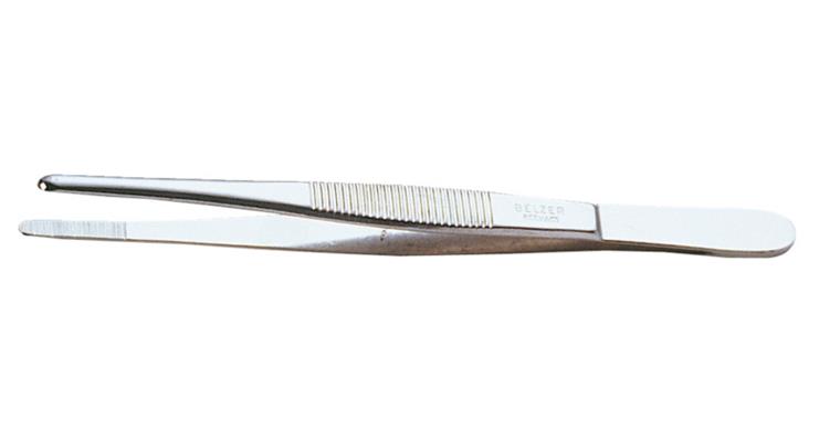 Precision technician's tweezers, notched jaws, nickel-plated, length 120 mm