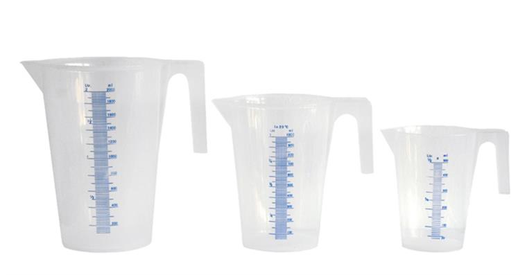 Messbechersatz 3tlg. 0,5l, 1,0l, 2,0l, transparent, Skala eingefärbt und erhaben