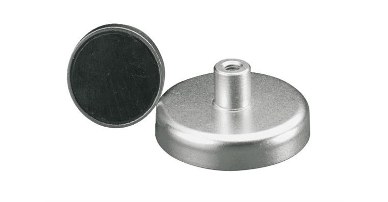 Flat grip magnet dia. 40 mm thread M5 125N hard ferrite, shielded, max. 200°C