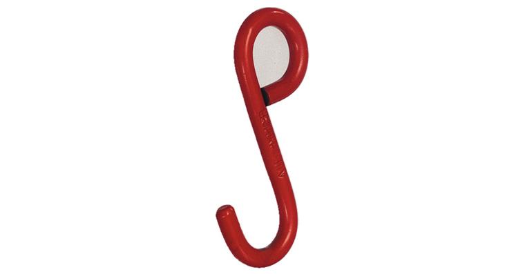S-hook closed on one side, red painted, max. 200 kg load capacity
