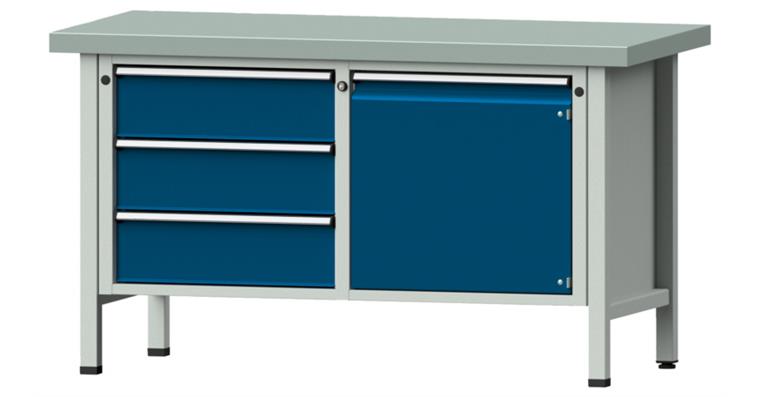 Kastenwerkbank 106 V Platte mit Stahlblechbelag H850 mm B1500 mm RAL 5010
