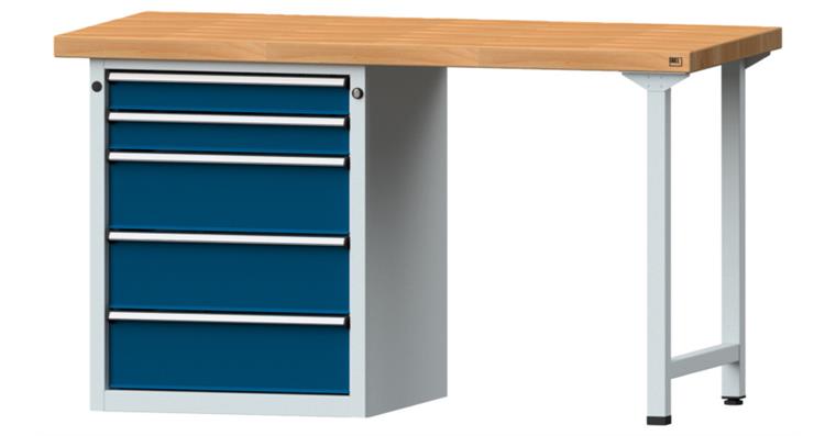 Combination workbench 1500x700x850mm model 810V beech solid plate RAL7035/5010