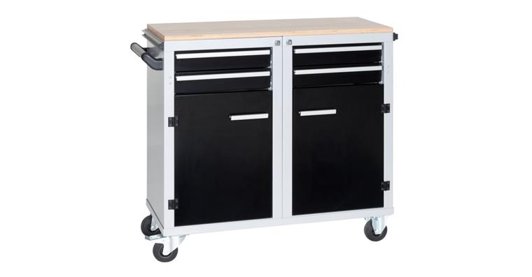 Clip-O-Flex Rollwerkbank mit 2 Türen + 4 Schubladen mit Auszügen und 12 Tablare
