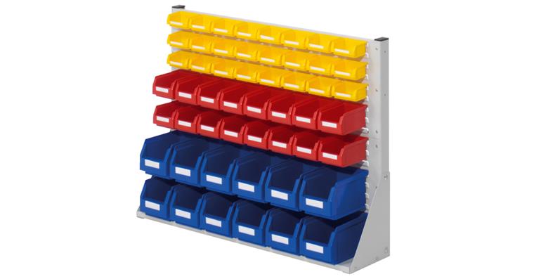 Stellwand 760x1000x240mm einseitig mit Sichtlagerkästen 12xGr6 16xGr7 24xGr8