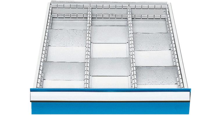 Schubladeneinrichtung Mittelschienen+Trennw. Serie 50/555 Mod. 507 H 100+125 mm