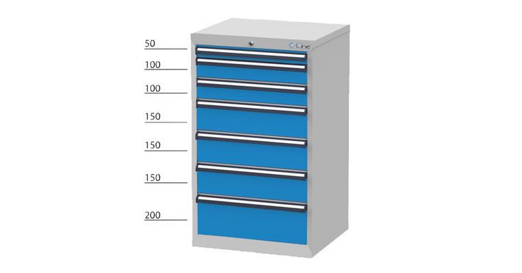Drawer cabinet C-line 700x575x1020 mm RAL 5010 7 drawers