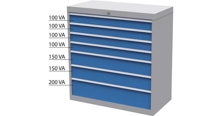 Drawer tool cabinet 7 drawers full-extension slide 100 %/75 kg RAL 7035/5010