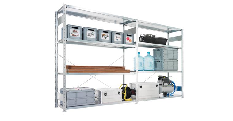 Steckregal-Grundfeld CLIP RAL7035 2500x1300x800 mm mit 5 Böden