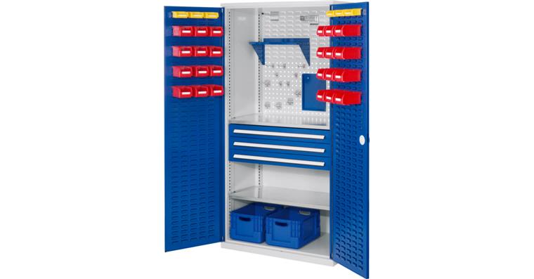 Cabinet w/ door w/ viewing window, mod. 5, 7035, 2 shelf, 3 drawers