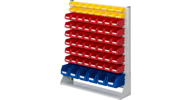 Stellwand 1100x1000x240mm einseitig mit Sichtlagerkästen 6xGr6 48xGr7 16xGr8