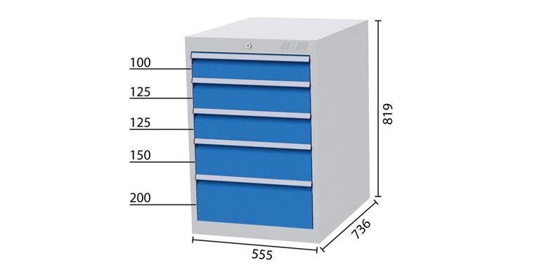 Schubladenschrank 5 Schubladen 5010 1x100 2x125 1x150 1x200mm 555x736x819mm