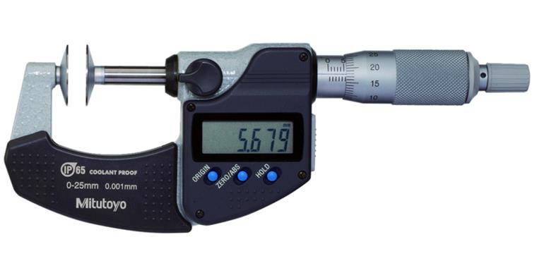 IP65 dig. micrometer 0-25 mm, w. disc meas. surfaces, data output
