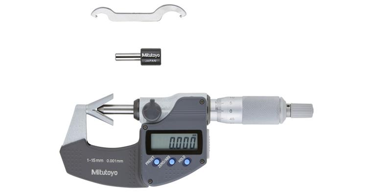 Dig. micrometer 10-25 mm, f. test speciments in 3 pieces, data output