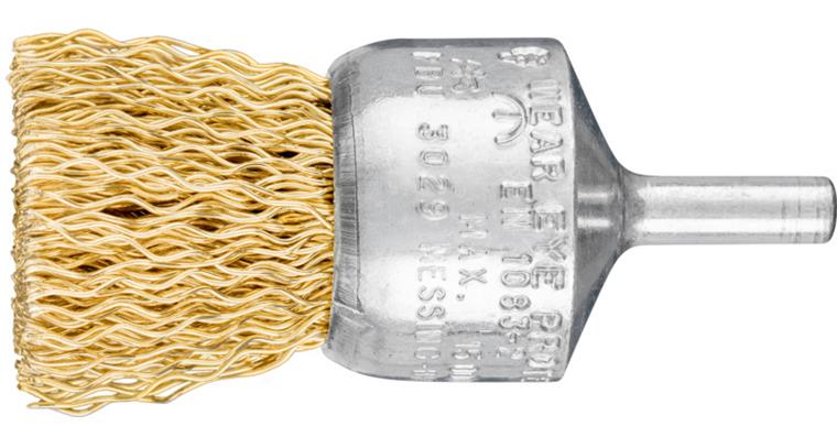 Wire end brush with shank dia. 20.0mm, brass wire dia. 0.50mm, wire eff. L=25mm