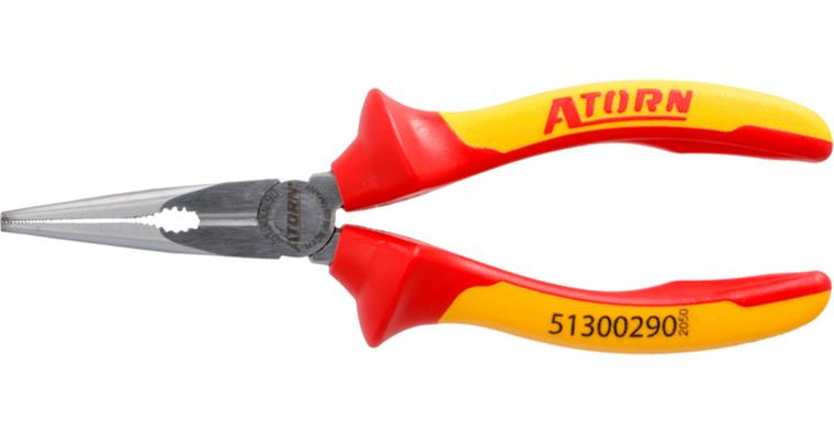 ATORN VDE snipe nose pliers, 160 mm, straight, 2-component grip