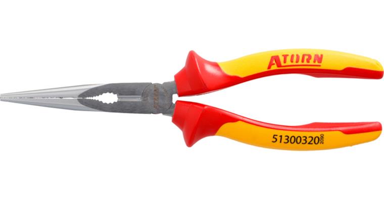 ATORN VDE snipe nose pliers, 200 mm, straight, 2-component grip
