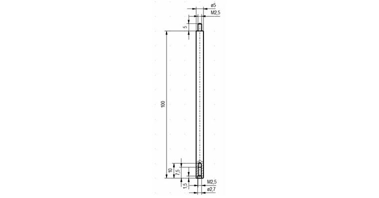 Extension no.16E f dial gauges and precis. point. conn. thr. M2.5 100 mm long