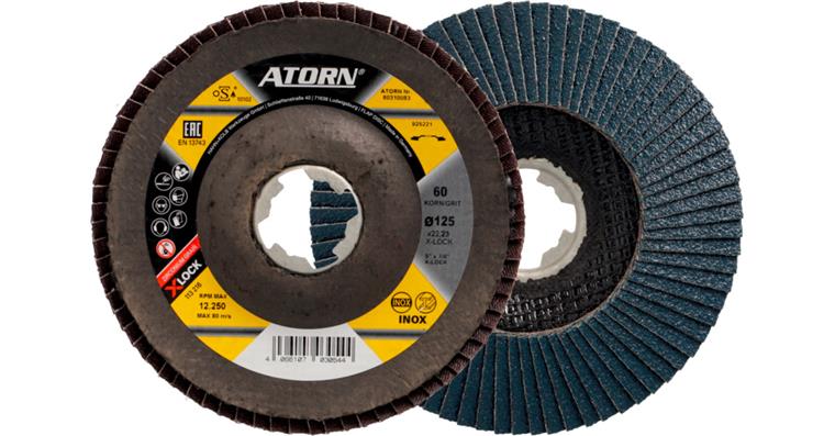 ATORN Fächerschleifscheibe X-LOCK Durchmesser 125 mm, Zirkon, Korn 60, schräg