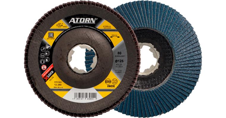 ATORN X-LOCK abrasive flap disc, dia. 125 mm, zirconium, grain 80, oblique
